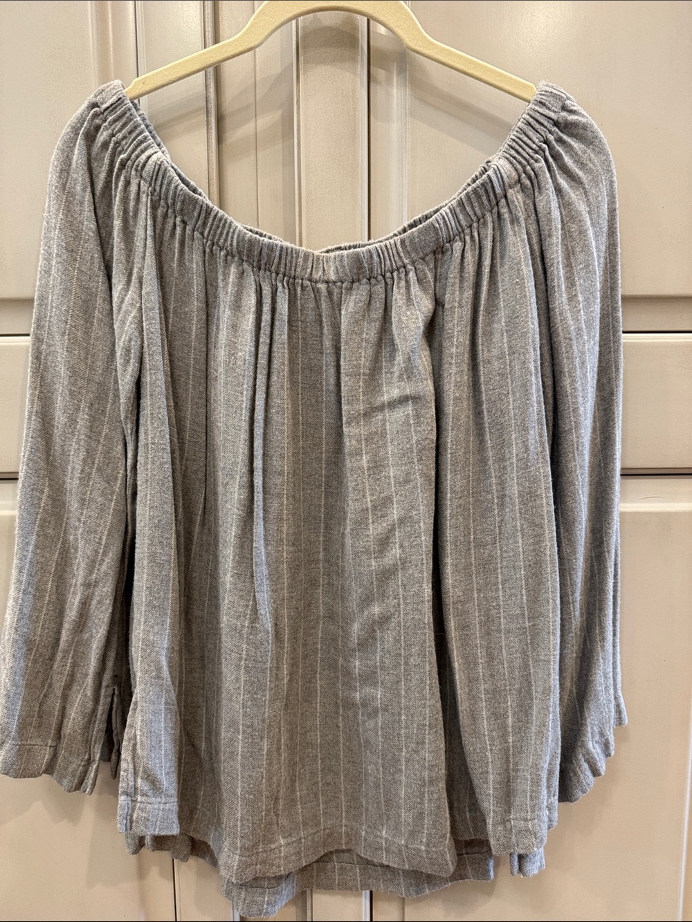 cloth & stone Gray Pinstriped Off-Shoulder Tunic